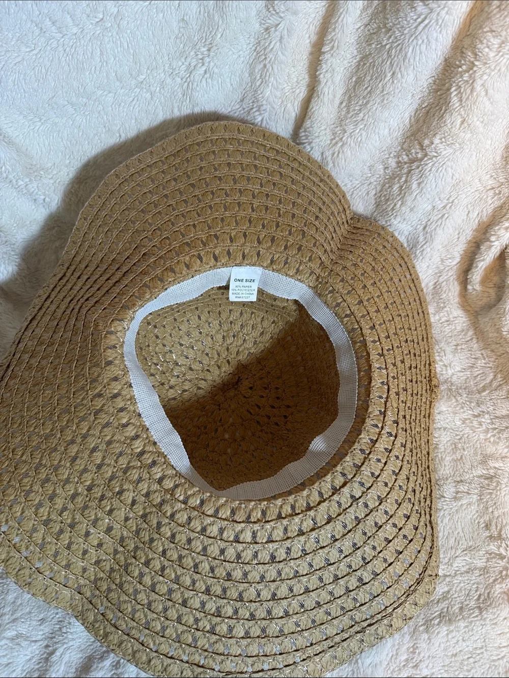 Womens‎ Wide Brim Floppy Straw Sun Hat Tan Open Weave Paper Straw One Size